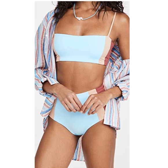 L*Space Rebel Heart Bikini Set Blue Colorblock High Waist Bandeau Small
